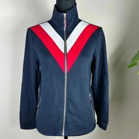 Tommy Hilfiger Red White Blue Full Zip Lightweight Jacket Sweatshirt Small - Picture 1 of 13